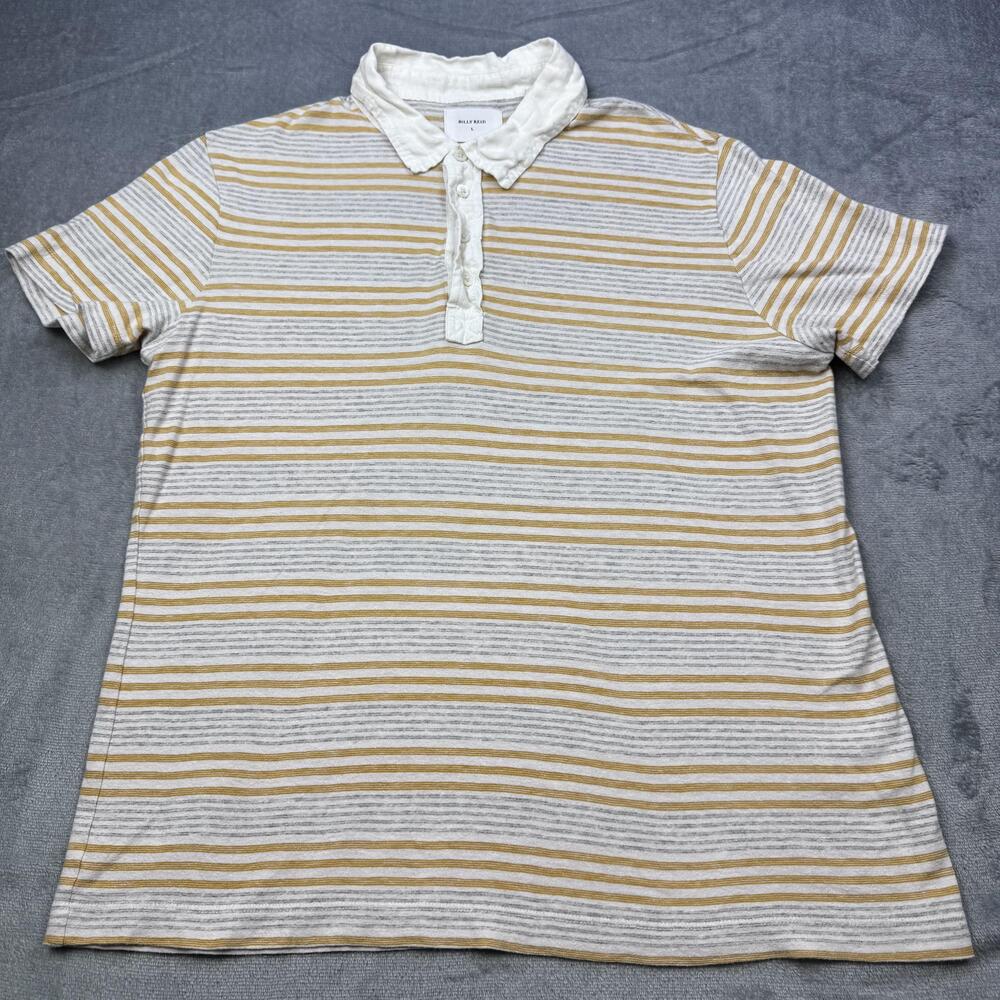 Billy Reid Polo Shirt Mens Large White Yellow Striped Pima Cotton Cashmere Knit